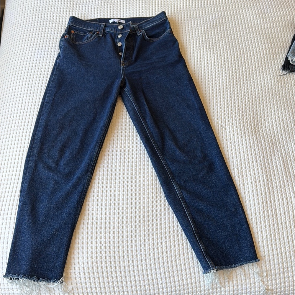Re/Done Dark Blue Straight Leg Jeans Classic Style